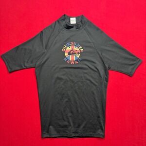 VTG Y2K STYLE Quiksilver Hawaii Mens Large Black Short Sleeve Swim Shirt Neck